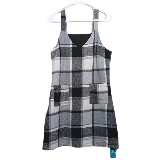 CUPSHE Plaid Mini Dress Women’s XS Gray Black Adjustable Overall Academia Preppy - Picture 1 of 5